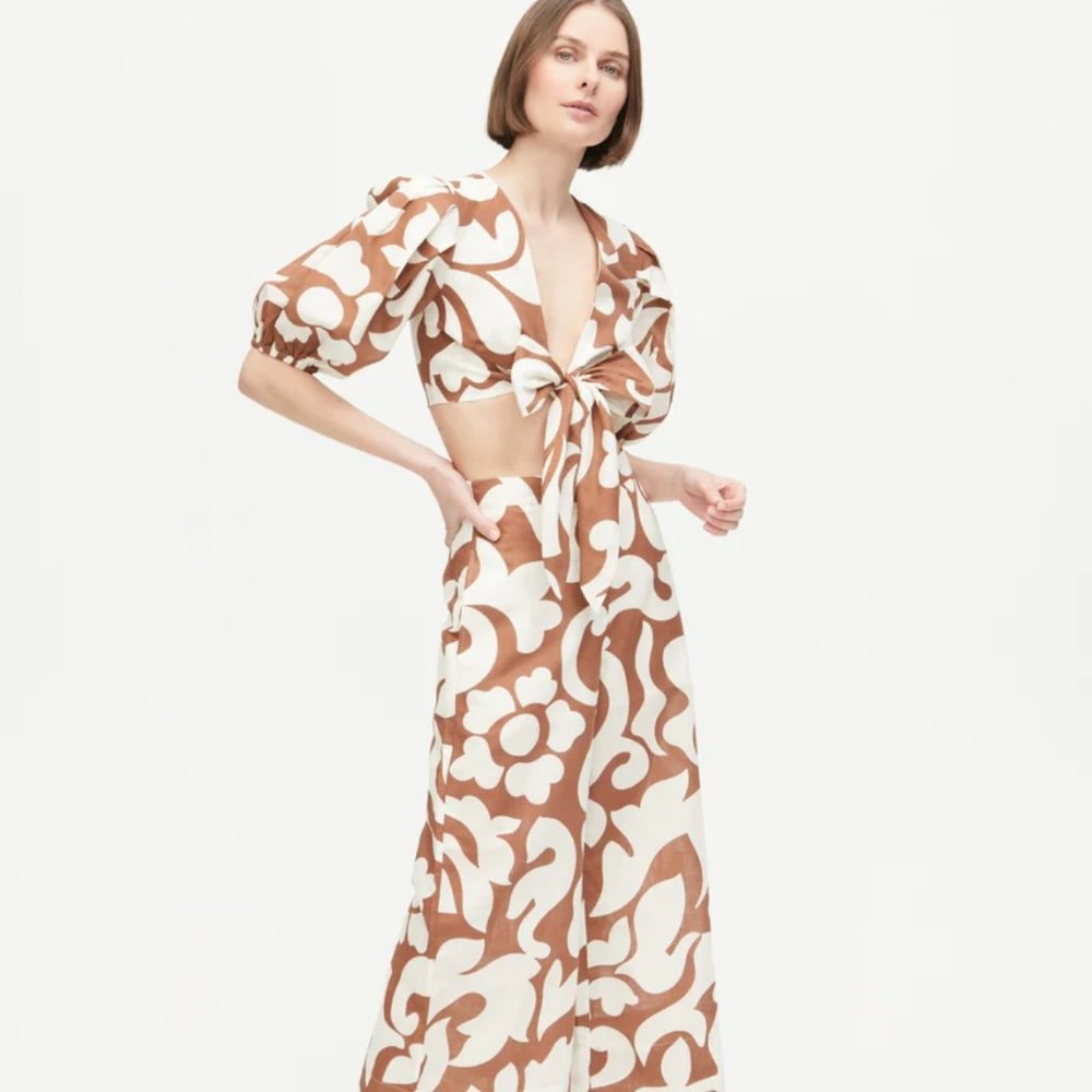 RHODE CROPPED PANT SET IN FREE SPIRIT BROWN PRINT